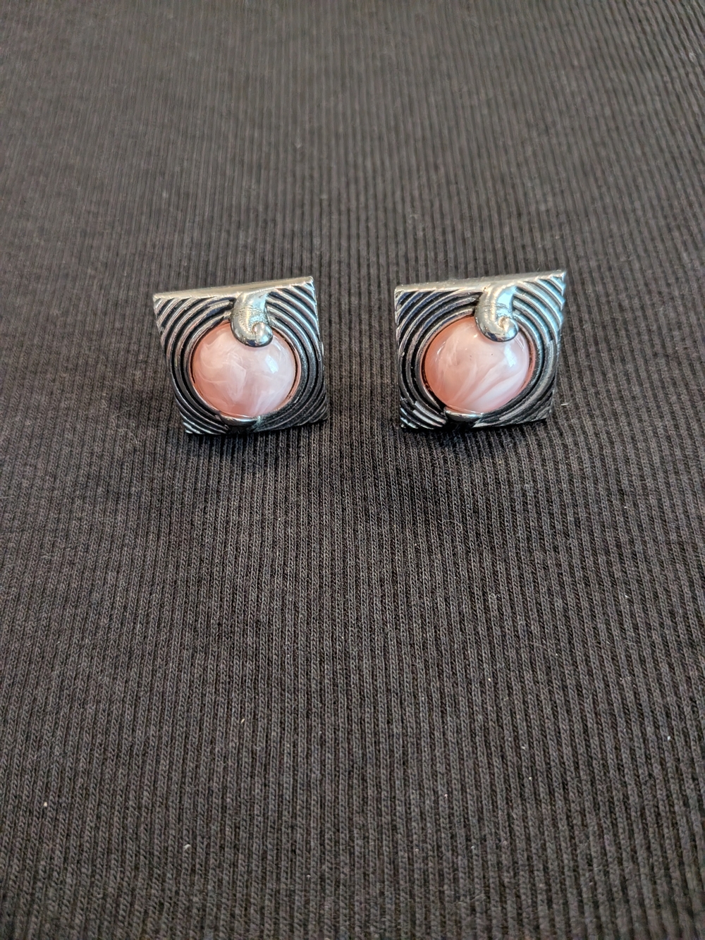 Swank Pink Stone Art Deco Square Cuff Links Vintage 1930s